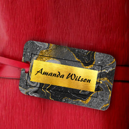 Etiqueta De Bagagem Lente de ouro de mármore de cinza elegante