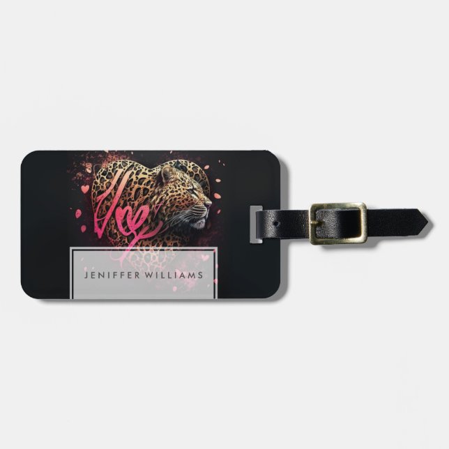 Etiqueta De Bagagem Leopard Heart Love Graffiti Art                    (Frente Horizontal)