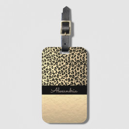 Etiqueta de Bagagem Leopardo Dourada e brilhante