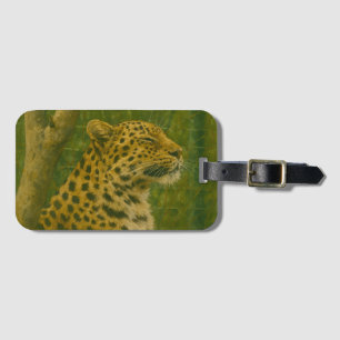 Etiqueta De Bagagem Leopardo em repouso na configuração de santuário