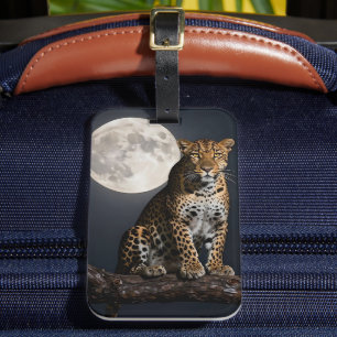 Etiqueta De Bagagem Leopardo Majestoso e Lua Cheia