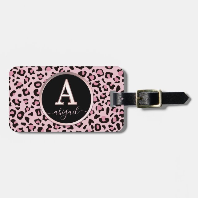 Etiqueta De Bagagem Leopardo rosa - Letra A (Frente Horizontal)