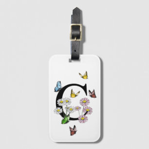 Etiqueta De Bagagem Letra C Borboleta Floral Monograma inicial