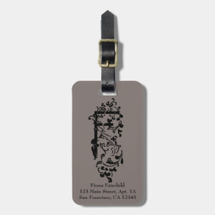 Etiqueta De Bagagem Letra Decorativa Monograma Vitoriana Antiga F