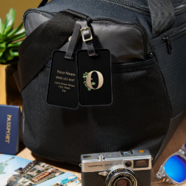 Etiqueta De Bagagem Letra Dourada Monograma Botânica Elegante O