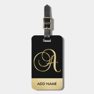 Etiqueta De Bagagem Letra Dourado preta elegante personalizada A do