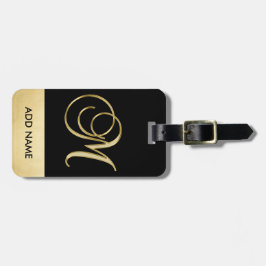 Etiqueta De Bagagem Letra Dourado preta elegante personalizada M do