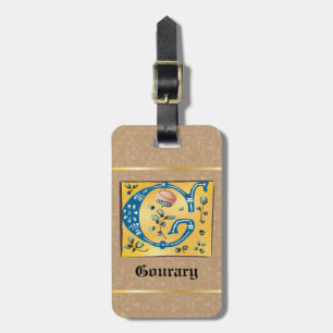 Etiqueta De Bagagem Letra Floral Iluminada Medieval G Monograma