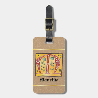 Etiqueta De Bagagem Letra Floral Iluminada Medieval M Monograma