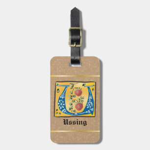 Etiqueta De Bagagem Letra Floral Iluminada Medieval U Monograma