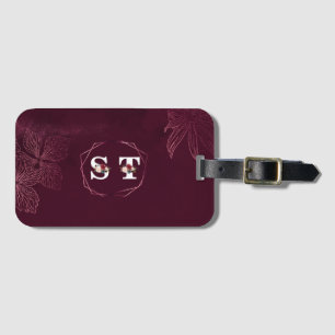 Etiqueta De Bagagem Letra Floral Real Burgundy Monograma Geométrico