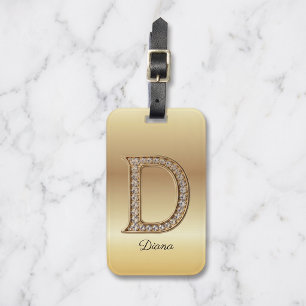 Etiqueta De Bagagem Letra Inicial D de Monograma de Diamante Glam Gold