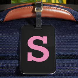 Etiqueta De Bagagem Letra inicial Mínima Moderna Chic Black e Pink