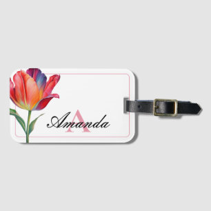 Etiqueta De Bagagem Letra Inicial Tulipa Cor-de-Água Rosa Monograma