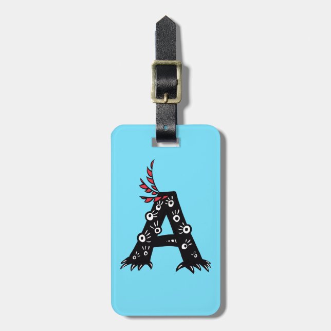 Etiqueta De Bagagem Letra Inicial Um Monstro Engraçado Para Crianças (Frente Vertical)