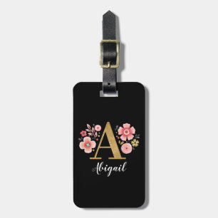 Etiqueta De Bagagem Letra Rosa Floral Girly Monograma inicial