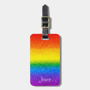Etiqueta De Bagagem LGBT Glitter Glitter Sparkles Nome da Faixa Arco-