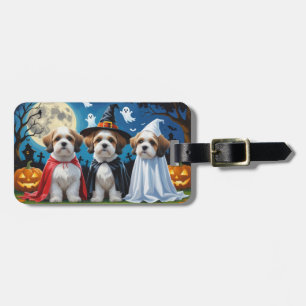 Etiqueta De Bagagem Lhasa Apso Cachorros Pumpkin Halloween Engraçado