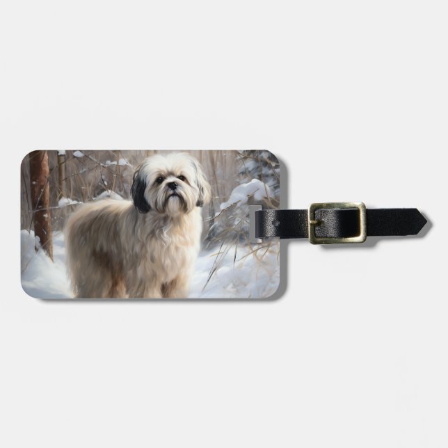 Etiqueta De Bagagem Lhasa Apso Deixe-A Neve Natal (Frente Horizontal)