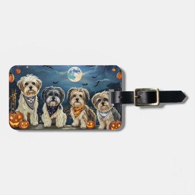 Etiqueta De Bagagem Lhasa Apso Halloween Spooky (Frente Horizontal)