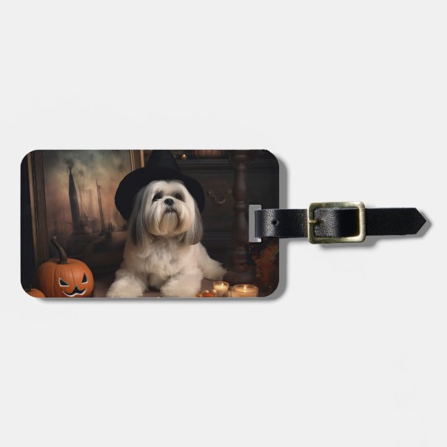 Etiqueta De Bagagem Lhasa Apso Pumpkins Halloween Scary (Frente Horizontal)