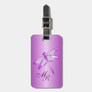 Etiqueta De Bagagem Libélula roxa Monogrammed