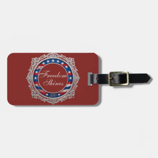 Etiqueta De Bagagem Liberdade Brilha Vermelho Americana Vintage Prata