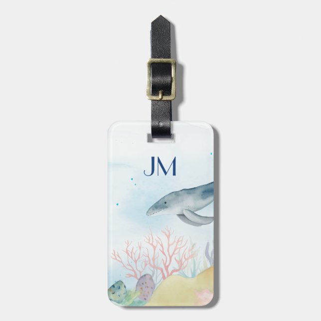 Etiqueta De Bagagem Linda aquarela, vida marinha (Frente Vertical)