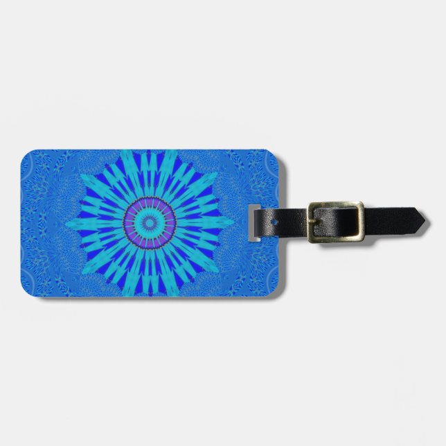 Etiqueta De Bagagem Linda arte tradicional de padrão do vetor azul (Frente Horizontal)