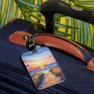 Etiqueta De Bagagem LINDA CENA DE PÔR DO SOL TROPICAL EM Aquarela
