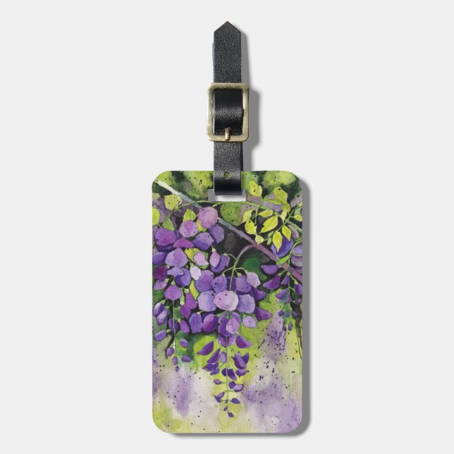 Etiqueta De Bagagem Lindas Flores De Wisteria Em Aquarela (Frente Vertical)