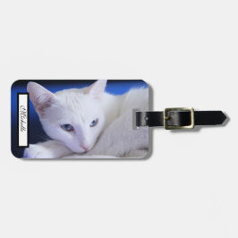 Etiqueta De Bagagem Lindo Gato Branco/Adicione a Foto do Seu Pet
