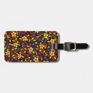 Etiqueta De Bagagem Lindo padrão floral preto colorido maravilhoso