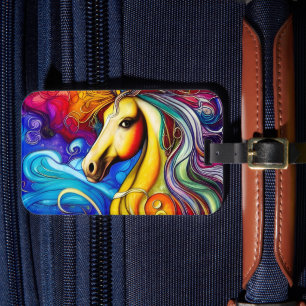Etiqueta De Bagagem Lindo retrato de cavalo com arco-íris