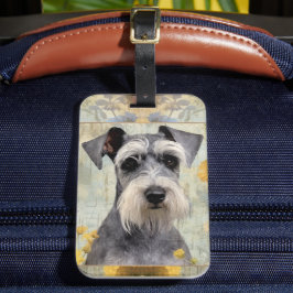 Etiqueta De Bagagem Lindo Schnauzer Floral
