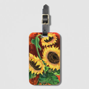 Etiqueta De Bagagem Lindos Três Girassóis - Pintura de Arte