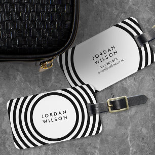 Etiqueta De Bagagem Linhas Geométricas dos Círculos Pretos Minimizad