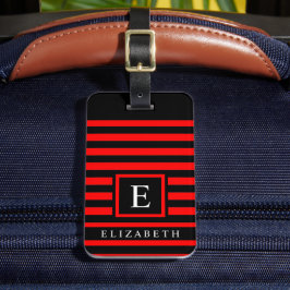 Etiqueta De Bagagem Linhas Horizontais Negra e Vermelha Personalizávei