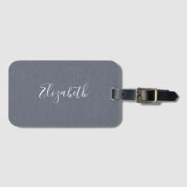 Etiqueta De Bagagem Linho Azul Cinza Elegante Moderno Personalizado