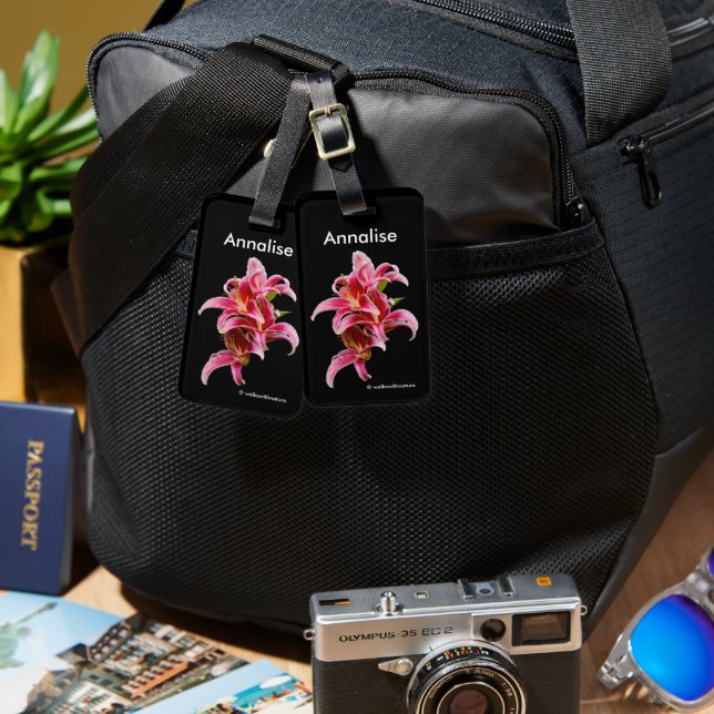 Etiqueta De Bagagem Lírios Orientais Rosa-Rosa Elegante (Frente e verso)