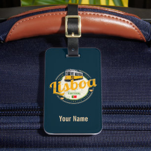 Etiqueta De Bagagem Lisboa Portugal com Tram Vintage Souvenir