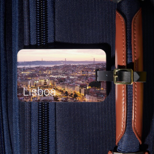 Etiqueta De Bagagem Lisboa Portugal Sunset Skyline Cityscape Souvenir (Frente Insitu 4)