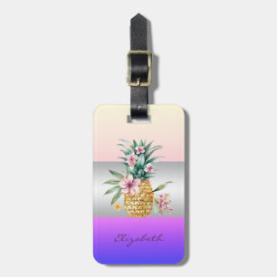 Etiqueta De Bagagem Listra Elegante de Garota, Abacaxi Floral