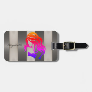 Etiqueta De Bagagem Listrado Elegante - Silhueta de Menina, Personaliz