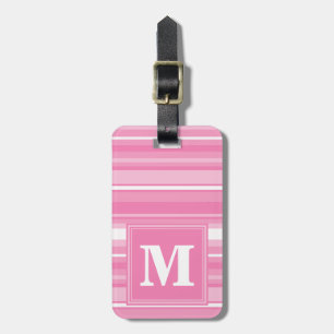 Etiqueta De Bagagem Listras cor-de-rosa do monograma