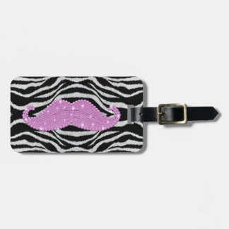 Etiqueta De Bagagem Listras da zebra e bigode cor-de-rosa de Bling