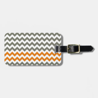 Etiqueta De Bagagem Listras de Chevron do carvão vegetal e da laranja