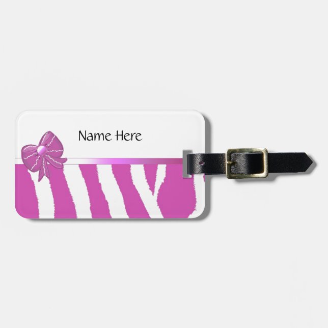 Etiqueta De Bagagem Listras de Zebra Rosa (Frente Horizontal)