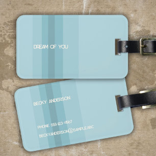 Etiqueta De Bagagem Listras e Palavras em Azul Pastel Algo