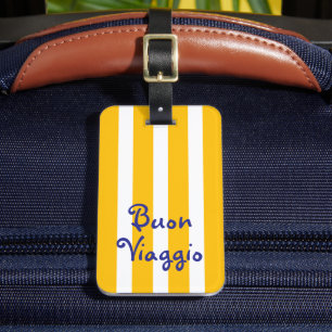 Etiqueta De Bagagem Listras Laranja Amarelo Brilhante Buon Viaggio